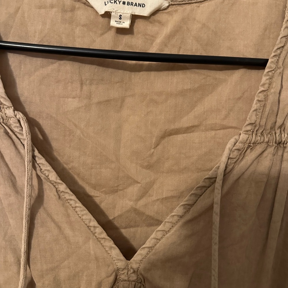 PRICE DROP Lucky Brand Poplin Shoulder Cinched Mini Dress Dull Gold Size S - Picture 8 of 8